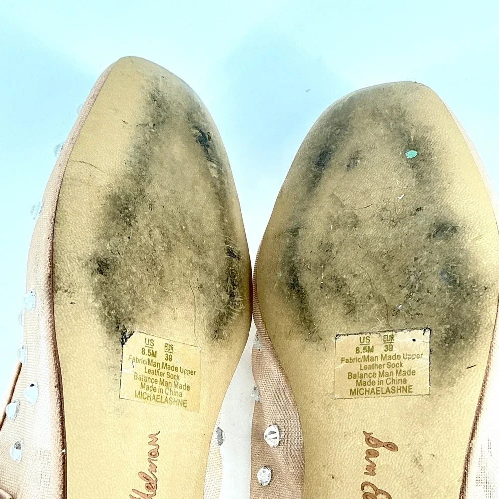 Sam Edelman Size 8.5 Mesh Crystal Mary Jane Flats Nude Beige Rhinestone Michaela - Picture 13 of 14